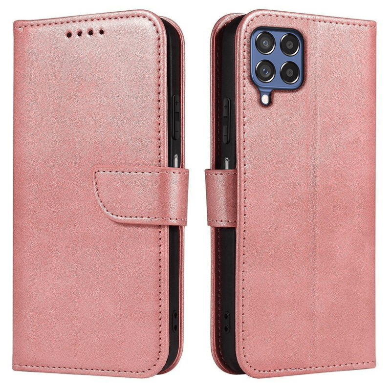 Etui skórzane z klapką do Samsung Galaxy M53 5G różowe + szkło pokrowiec kabura zamykane