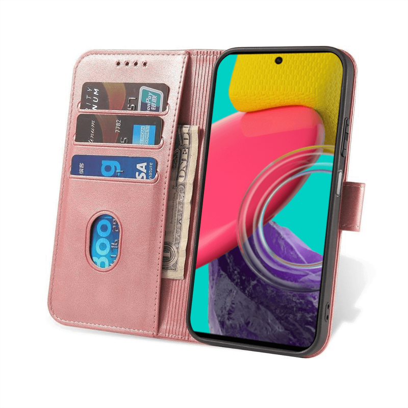 Etui skórzane z klapką do Samsung Galaxy M53 5G różowe + szkło pokrowiec kabura zamykane