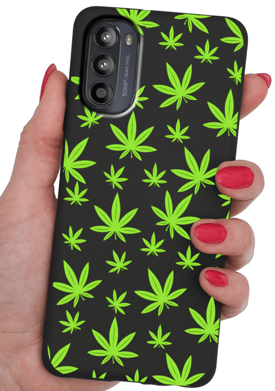 Etui malowane do Motorola Moto G52 wzór liść + szkło nakładka na plecki case