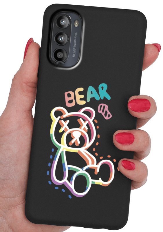 Etui malowane do Motorola Moto G52 wzór miś + szkło nakładka na plecki case