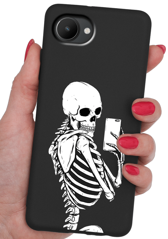 Etui malowane do Realme C30 wzór szkielet + szkło nakładka na plecki case