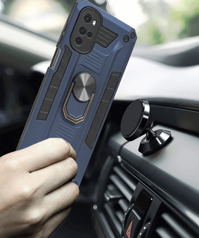 Etui pancerne z ringiem do Motorola Moto G22 granatowe + szkło nakładka na plecki case