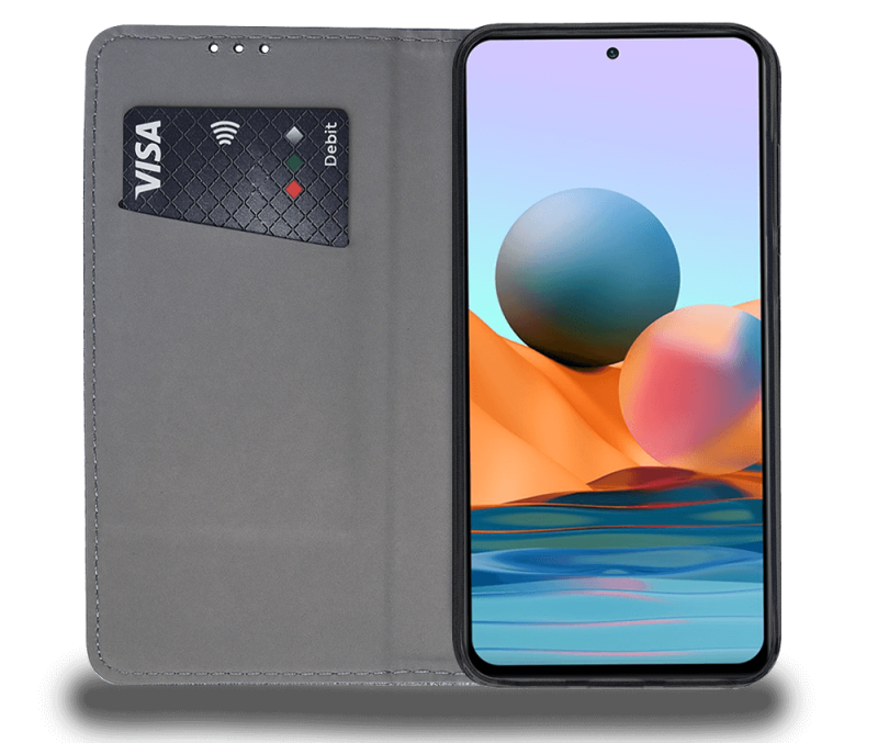 Etui zamykane do Xiaomi Redmi Note 10 Pro czarne + szkło pokrowiec kabura