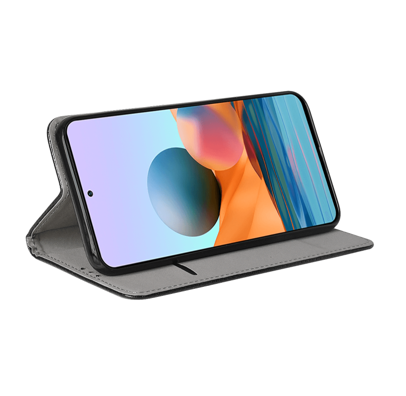 Etui zamykane do Xiaomi Redmi Note 10 Pro czarne + szkło pokrowiec kabura