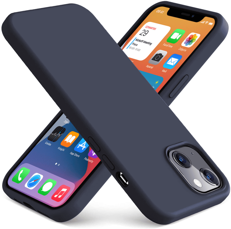 Etui silikonowe do Iphone 14 granatowe + szkło nakładka na plecki case