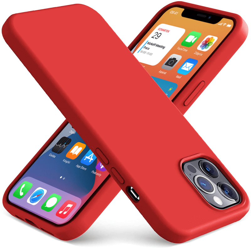 Etui silikonowe do Iphone 14 Pro Max czerwone + szkło nakładka na plecki case