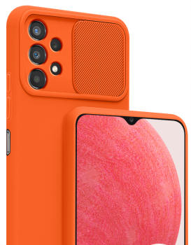 Etui silikonowe do Samsung Galaxy A13 4G z ochroną aparatu pomarańczowe + szkło  