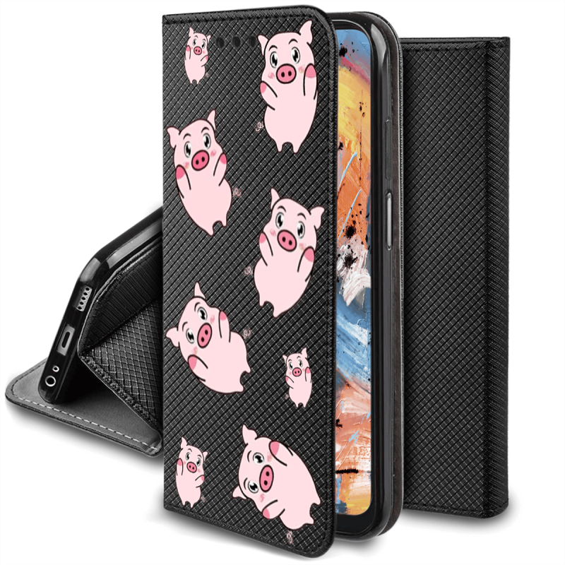 Etui malowane zamykane do Samsung Galaxy A13 4G wzór świnki + szkło pokrowiec kabura  z klapką