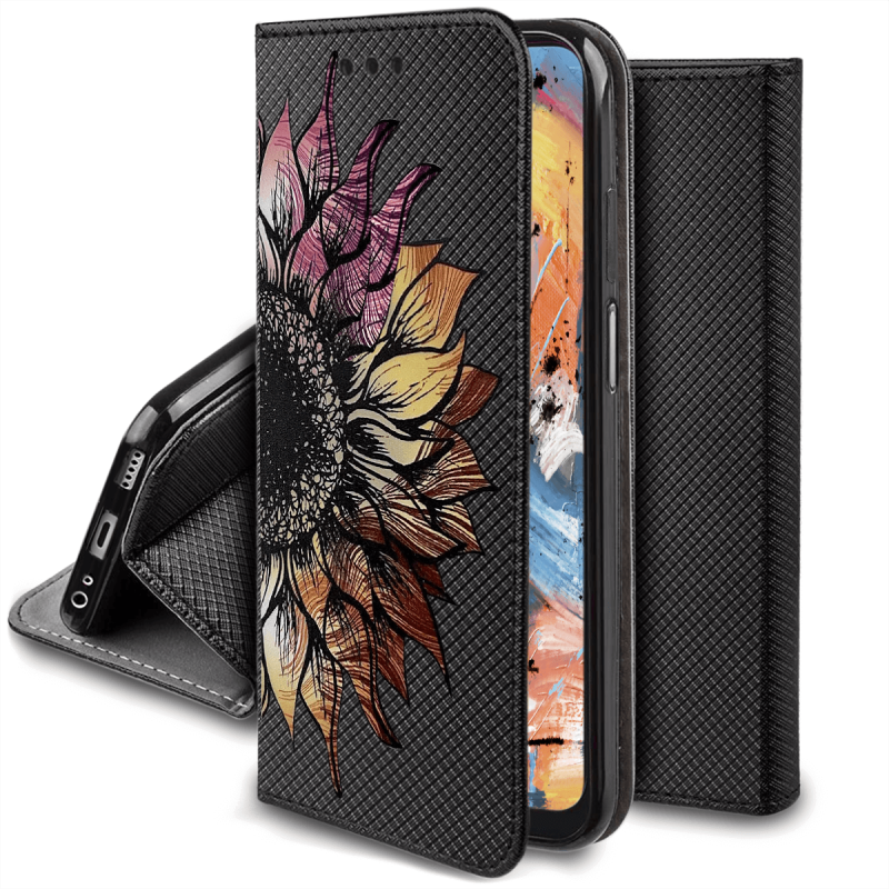 Etui malowane zamykane do Samsung Galaxy A13 4G wzór duży kwiat + szkło pokrowiec kabura  z klapką