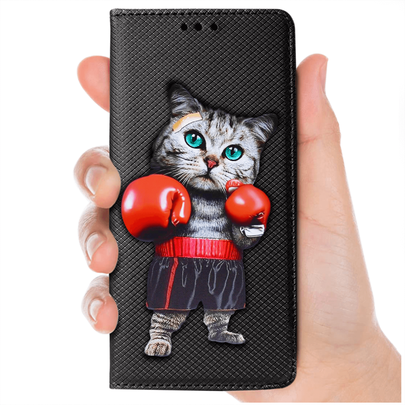 Etui malowane zamykane do Samsung Galaxy A13 4G wzór kot + szkło pokrowiec kabura  z klapką