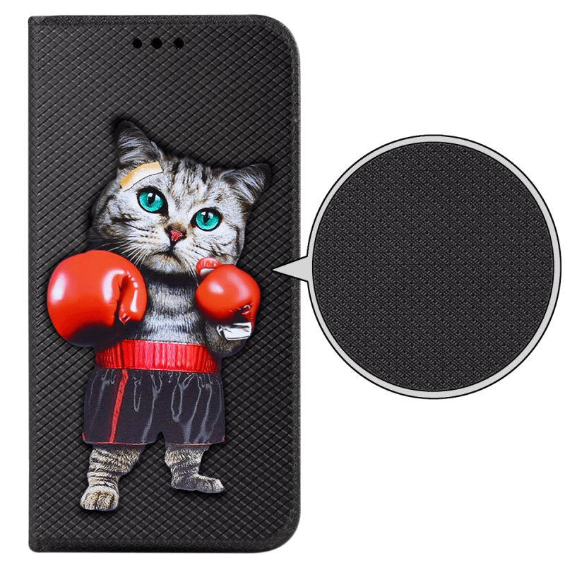 Etui malowane zamykane do Samsung Galaxy A13 4G wzór kot + szkło pokrowiec kabura  z klapką