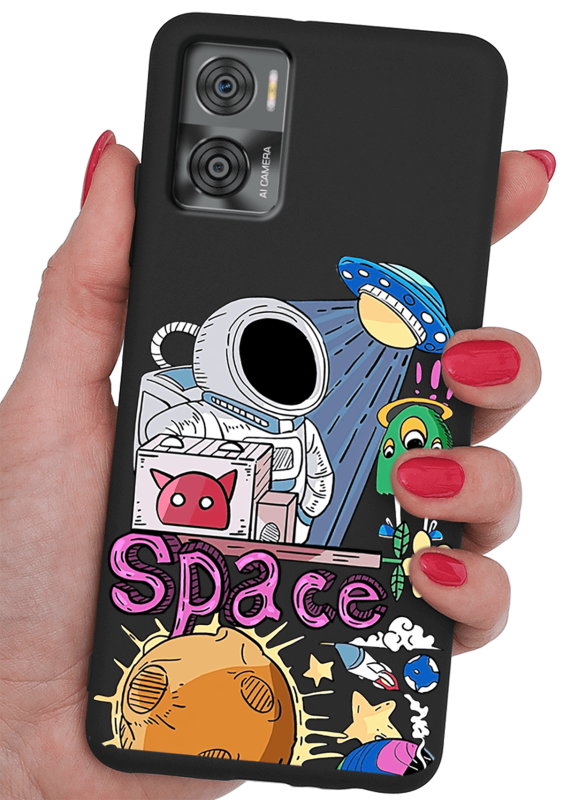 Etui malowane do Motorola Moto E22 / E22i wzór + szkło nakładka na plecki case space