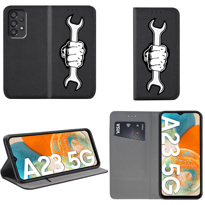 Etui malowane zamykane do Samsung Galaxy A23 5G / M23 5G wzór  + szkło pokrowiec kabura z klapką pięść