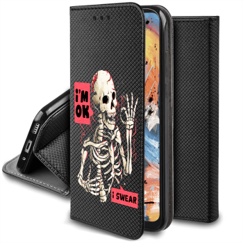 Etui malowane zamykane do Samsung Galaxy A33 5G wzór szkielet + szkło