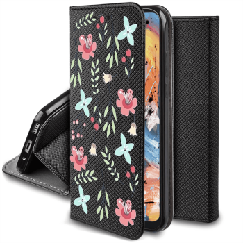Etui malowane zamykane do Samsung Galaxy A33 5G wzór kwiatki + szkło