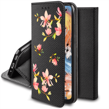Etui malowane zamykane do Samsung Galaxy A33 5G wzór kwiatki + szkło