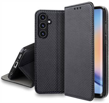 Etui zamykane do Samsung Galaxy A34 5G czarne + szkło