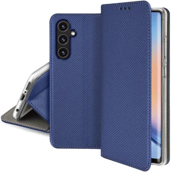 Etui zamykane do Samsung Galaxy A34 5G granatowe + szkło