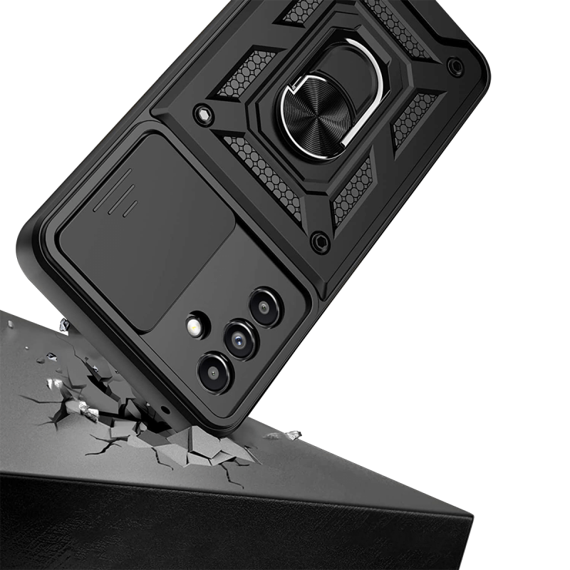 Etui pancerne ring do Samsung Galaxy A34 5G czarne z osłoną aparatu + szkło nakładka na plecki case