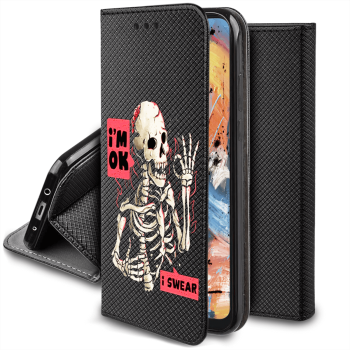 Etui malowane zamykane do Xiaomi Redmi A1 wzór szkielet + szkło