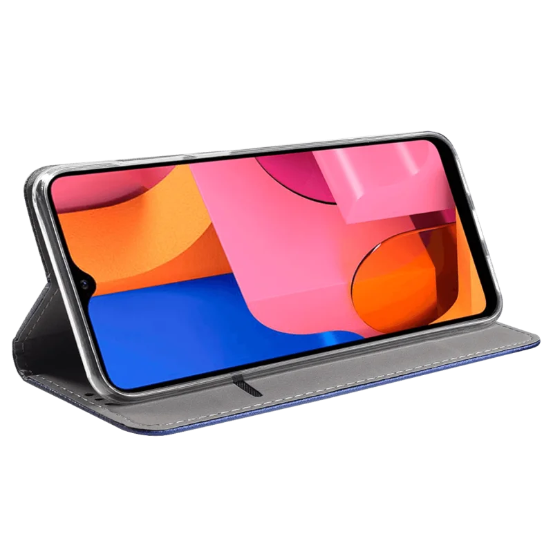 Etui zamykane do Samsung Galaxy A20E granatowe + szkło pokrowiec kabura case z klapką