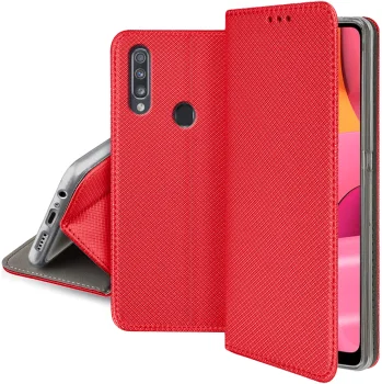 Etui zamykane do Samsung Galaxy A20E czerwone + szkło