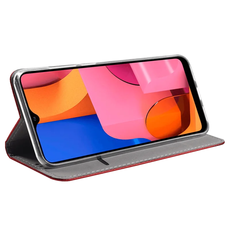 Etui zamykane do Samsung Galaxy A20E czerwone + szkło pokrowiec kabura case z klapką