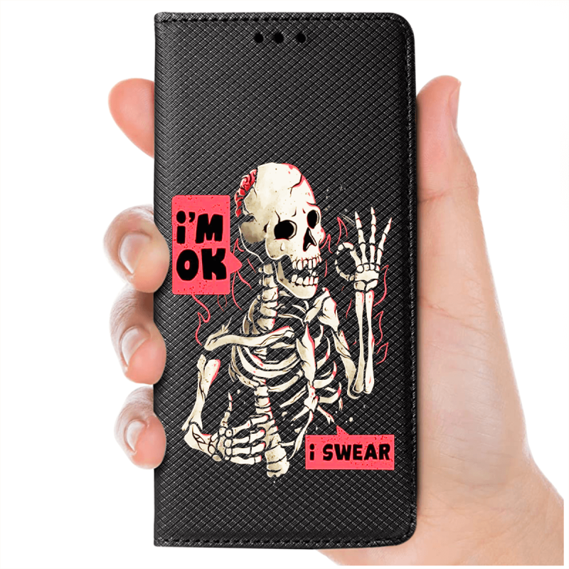 Etui malowane zamykane do Samsung Galaxy A54 5G wzór szkielet + szkło wzory pokrowiec kabura case zamykany z klapką