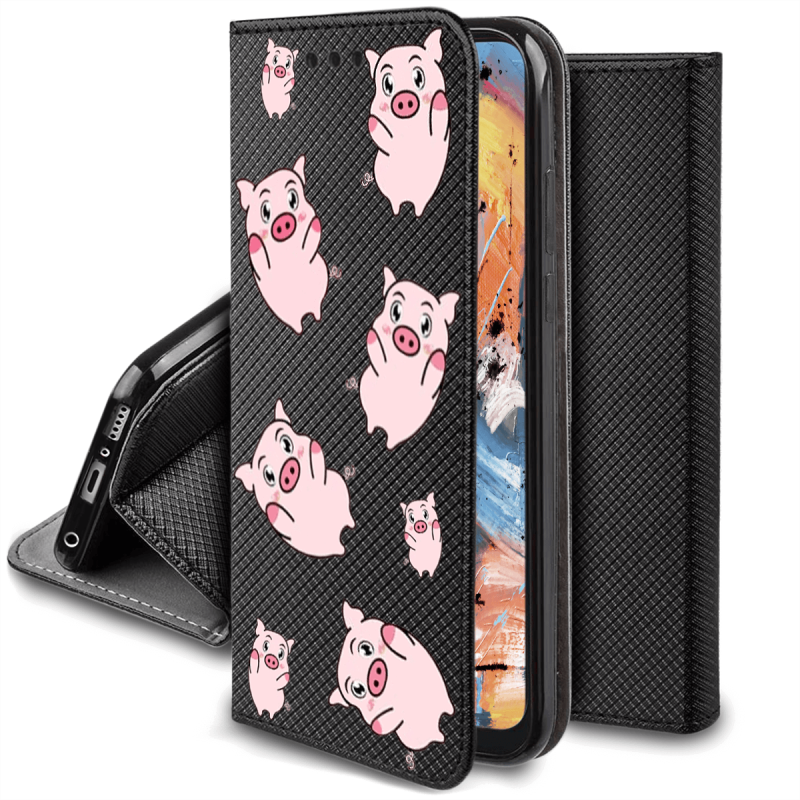 Etui malowane zamykane do Samsung Galaxy A54 5G wzór świnki + szkło wzory pokrowiec kabura case zamykany z klapką