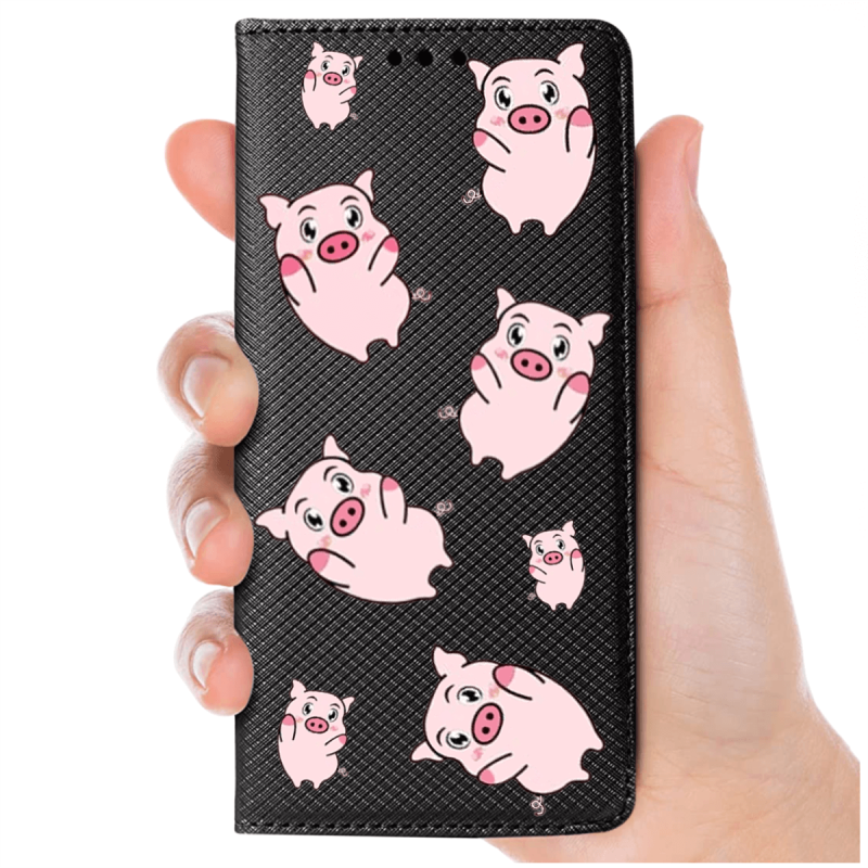 Etui malowane zamykane do Samsung Galaxy A54 5G wzór świnki + szkło wzory pokrowiec kabura case zamykany z klapką