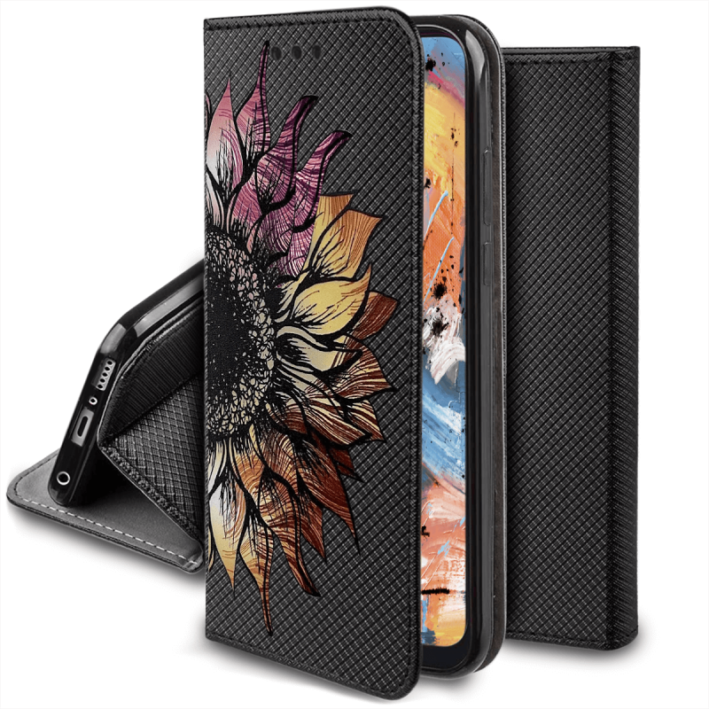 Etui malowane zamykane do Samsung Galaxy A54 5G wzór kwiat + szkło wzory pokrowiec kabura case zamykany z klapką