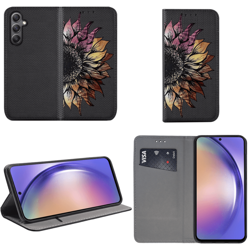 Etui malowane zamykane do Samsung Galaxy A54 5G wzór kwiat + szkło wzory pokrowiec kabura case zamykany z klapką