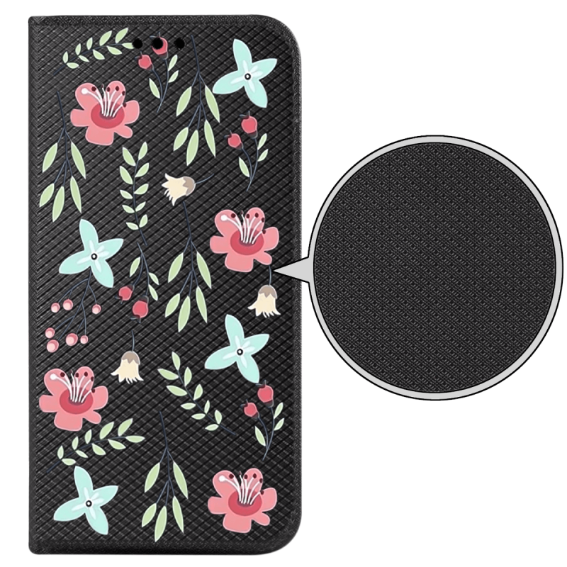 Etui malowane zamykane do Samsung Galaxy A54 5G wzór kwiatki + szkło wzory pokrowiec kabura case zamykany z klapką