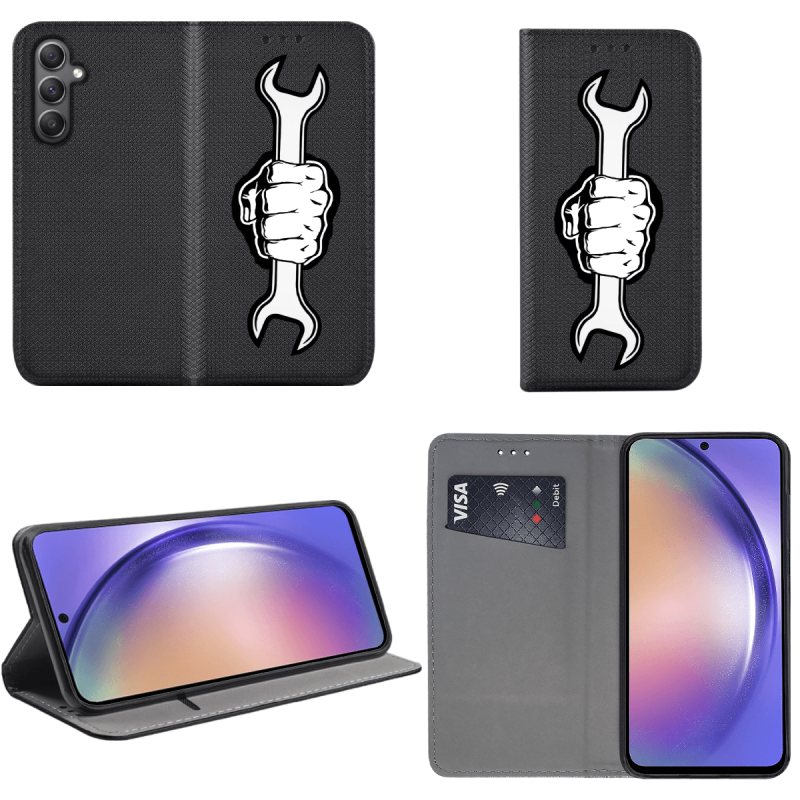 Etui malowane zamykane do Samsung Galaxy A54 5G wzór pięść + szkło wzory pokrowiec kabura case zamykany z klapką