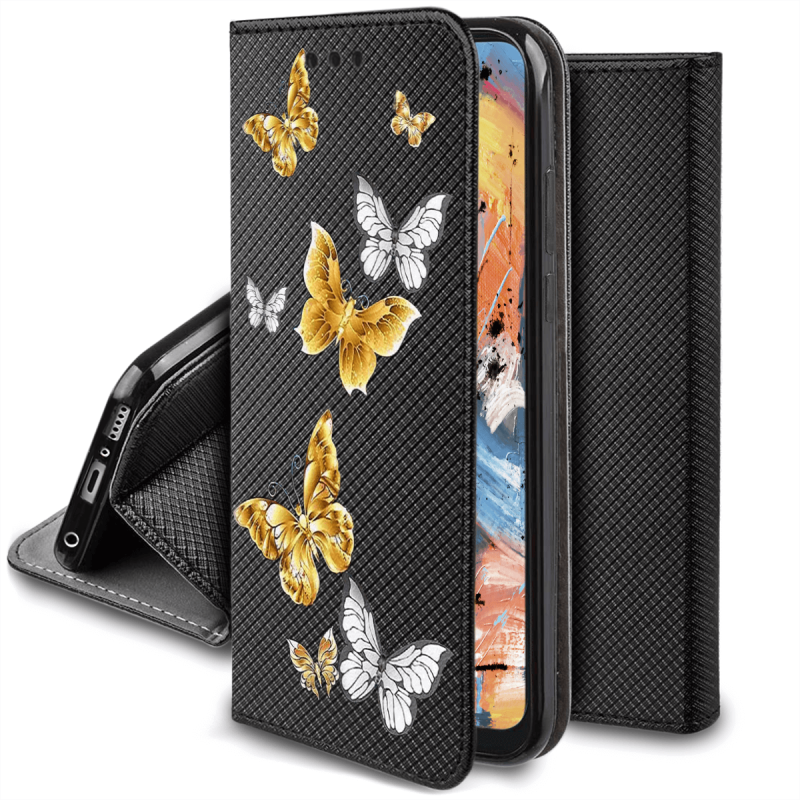 Etui malowane zamykane do Samsung Galaxy A54 5G wzór motyle + szkło wzory pokrowiec kabura case zamykany z klapką