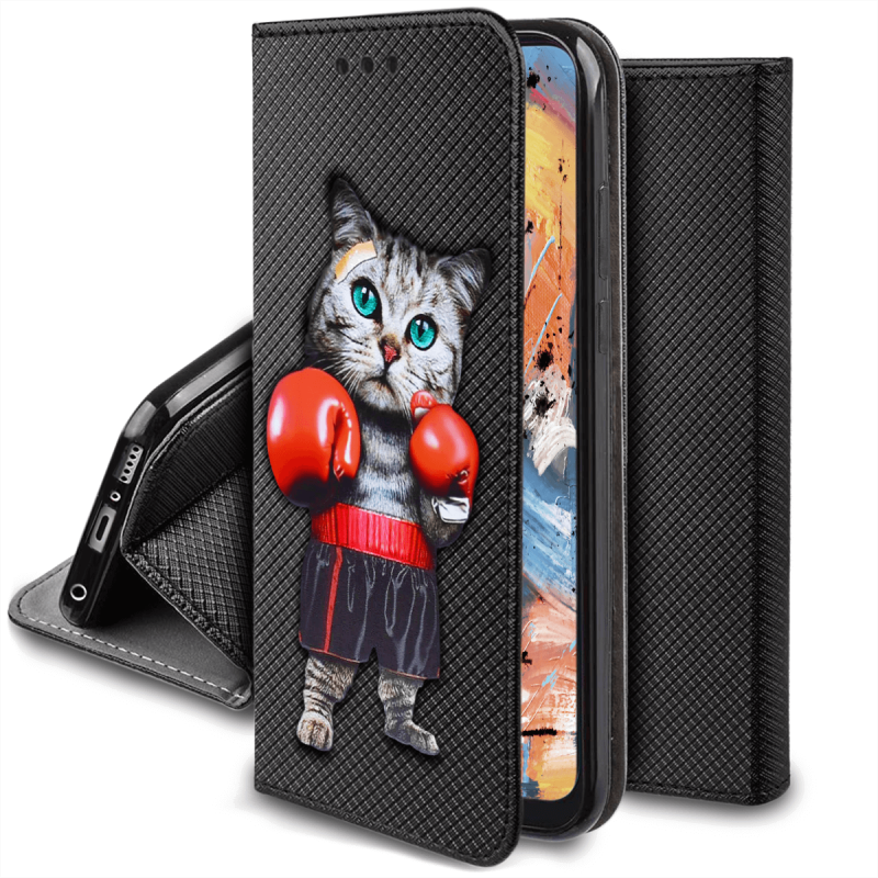 Etui malowane zamykane do Samsung Galaxy A54 5G wzór kot + szkło wzory pokrowiec kabura case zamykany z klapką