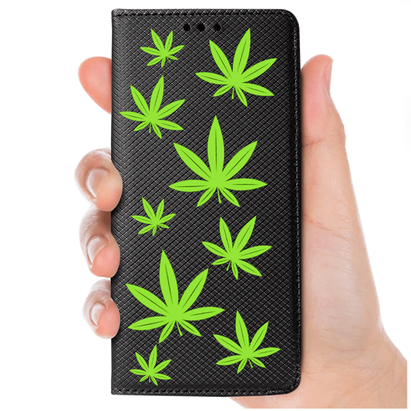Etui malowane zamykane do Samsung Galaxy A54 5G wzór liście + szkło wzory pokrowiec kabura case zamykany z klapką