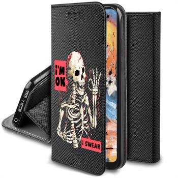 Etui malowane zamykane do Samsung Galaxy A34 5G wzór szkielet + szkło