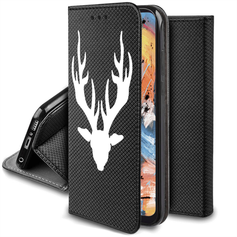 Etui malowane zamykane do Samsung Galaxy A34 5G wzór jeleń + szkło pokrowiec kabura case zamykane z klapką