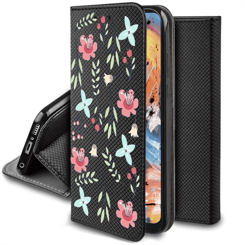 Etui malowane zamykane do Samsung Galaxy A34 5G wzór kwiat + szkło pokrowiec kabura case zamykane z klapką