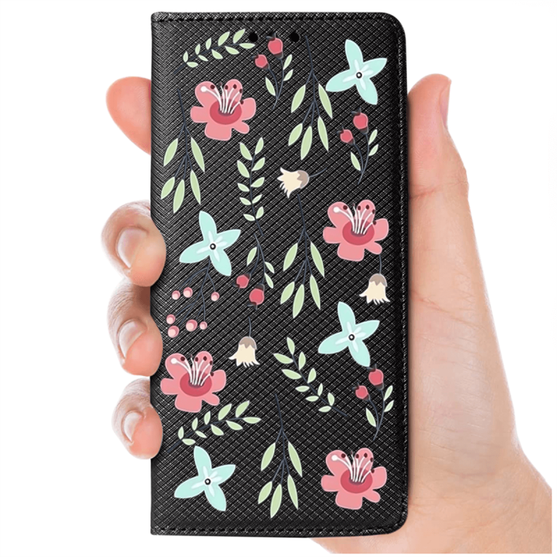 Etui malowane zamykane do Samsung Galaxy A34 5G wzór kwiat + szkło pokrowiec kabura case zamykane z klapką