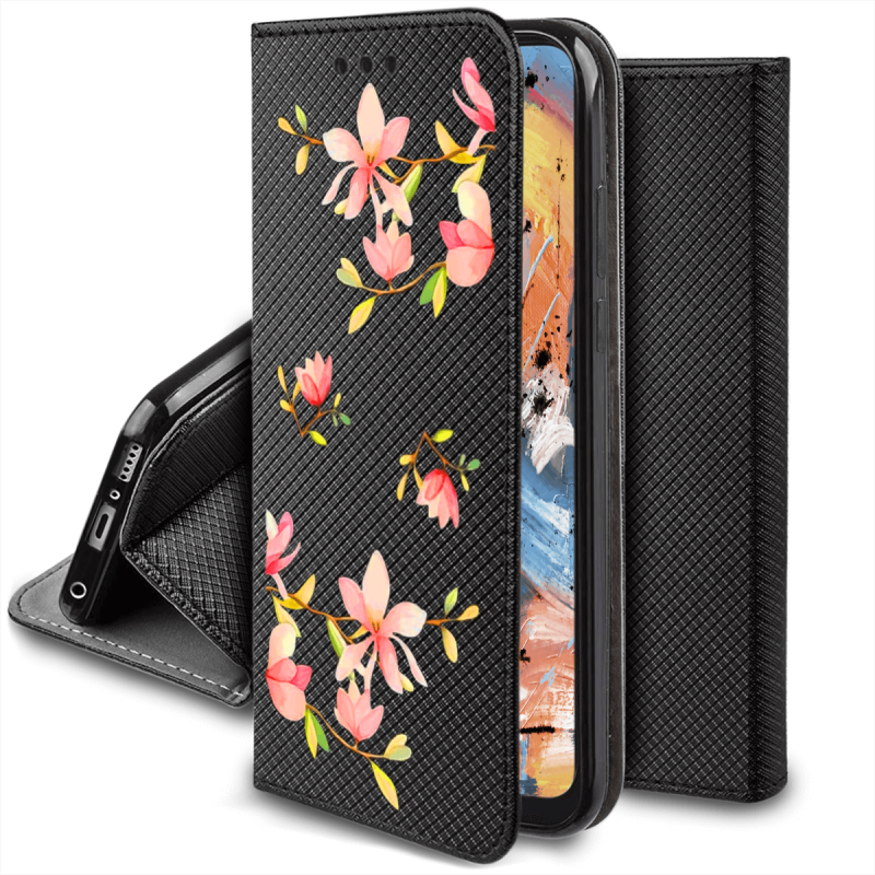 Etui malowane zamykane do Samsung Galaxy A34 5G wzór kwiat + szkło pokrowiec kabura case zamykane z klapką