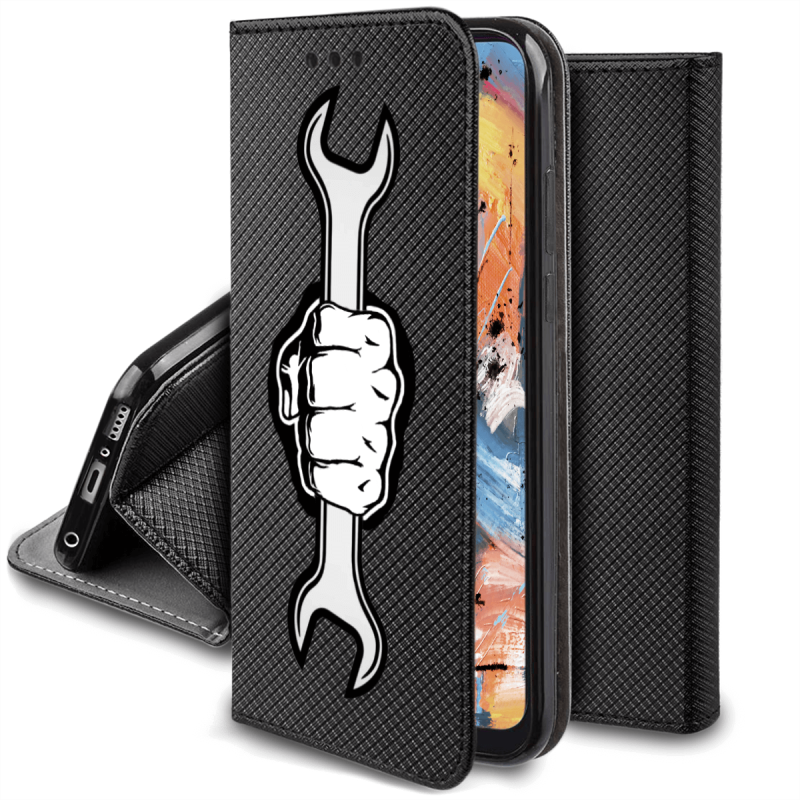 Etui malowane zamykane do Samsung Galaxy A34 5G wzór pięść + szkło pokrowiec kabura case zamykane z klapką