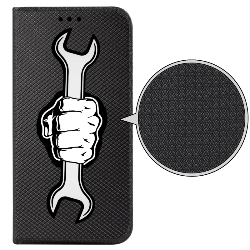 Etui malowane zamykane do Samsung Galaxy A34 5G wzór pięść + szkło pokrowiec kabura case zamykane z klapką