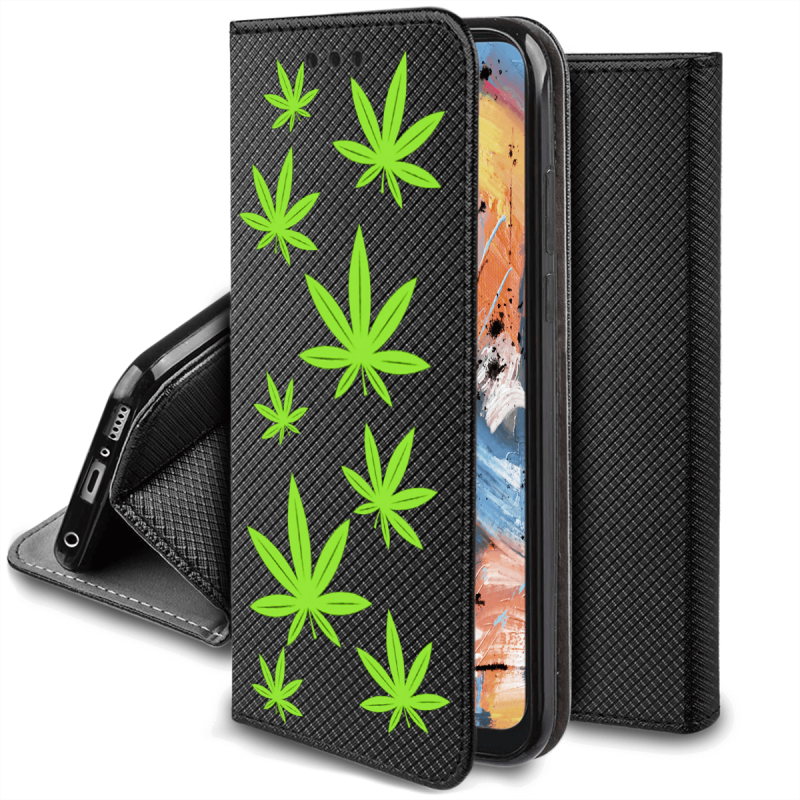 Etui malowane zamykane do Samsung Galaxy A34 5G wzór liście + szkło pokrowiec kabura case zamykane z klapką