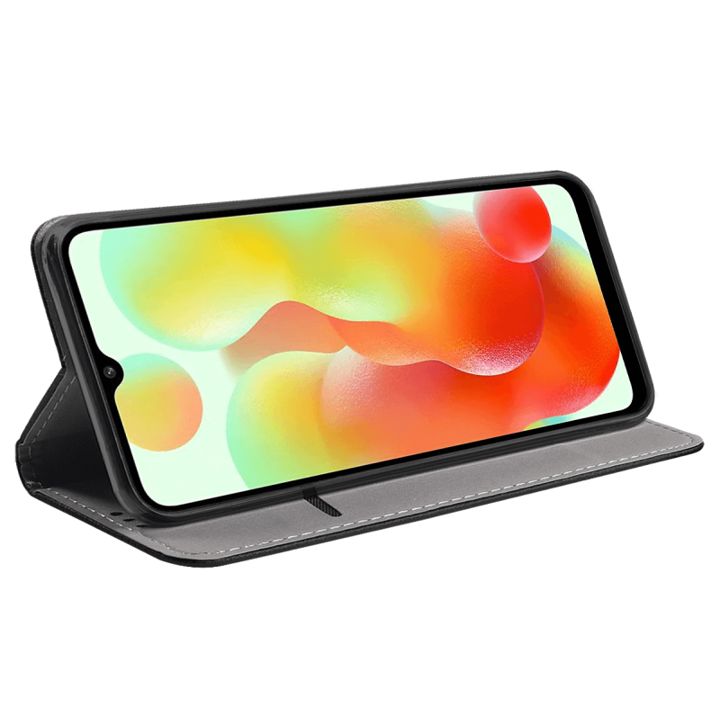 Etui zamykane do Xiaomi Redmi 12c czarne + szkło pokrowiec kabura z klapką
