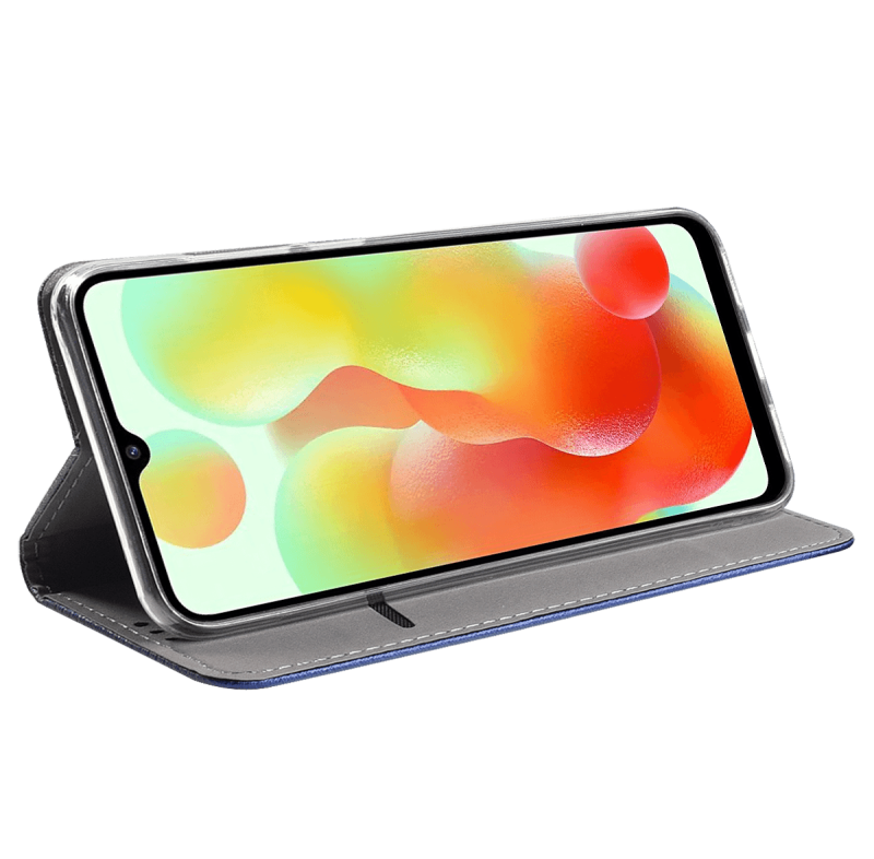 Etui zamykane do Xiaomi Redmi 12c granatowe + szkło pokrowiec kabura z klapką