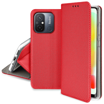 Etui zamykane do Xiaomi Redmi 12c czerwone + szkło