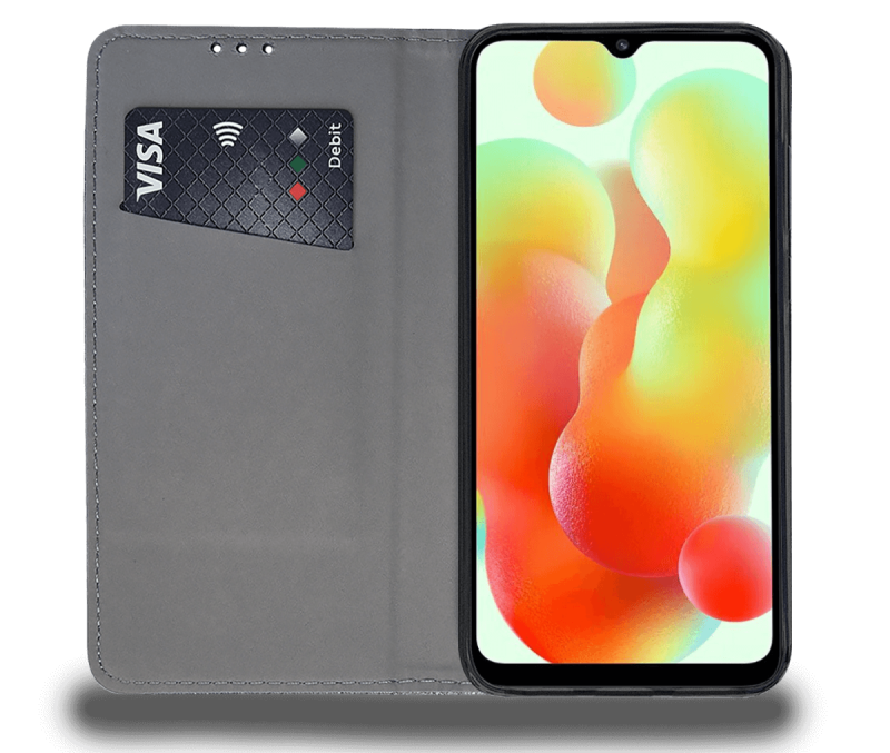 Etui zamykane do Xiaomi Redmi 12c złote + szkło pokrowiec kabura z klapką