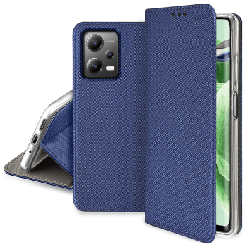 Etui zamykane do Xiaomi Redmi Note 12 5g / Poco X5 5G granatowe + szkło